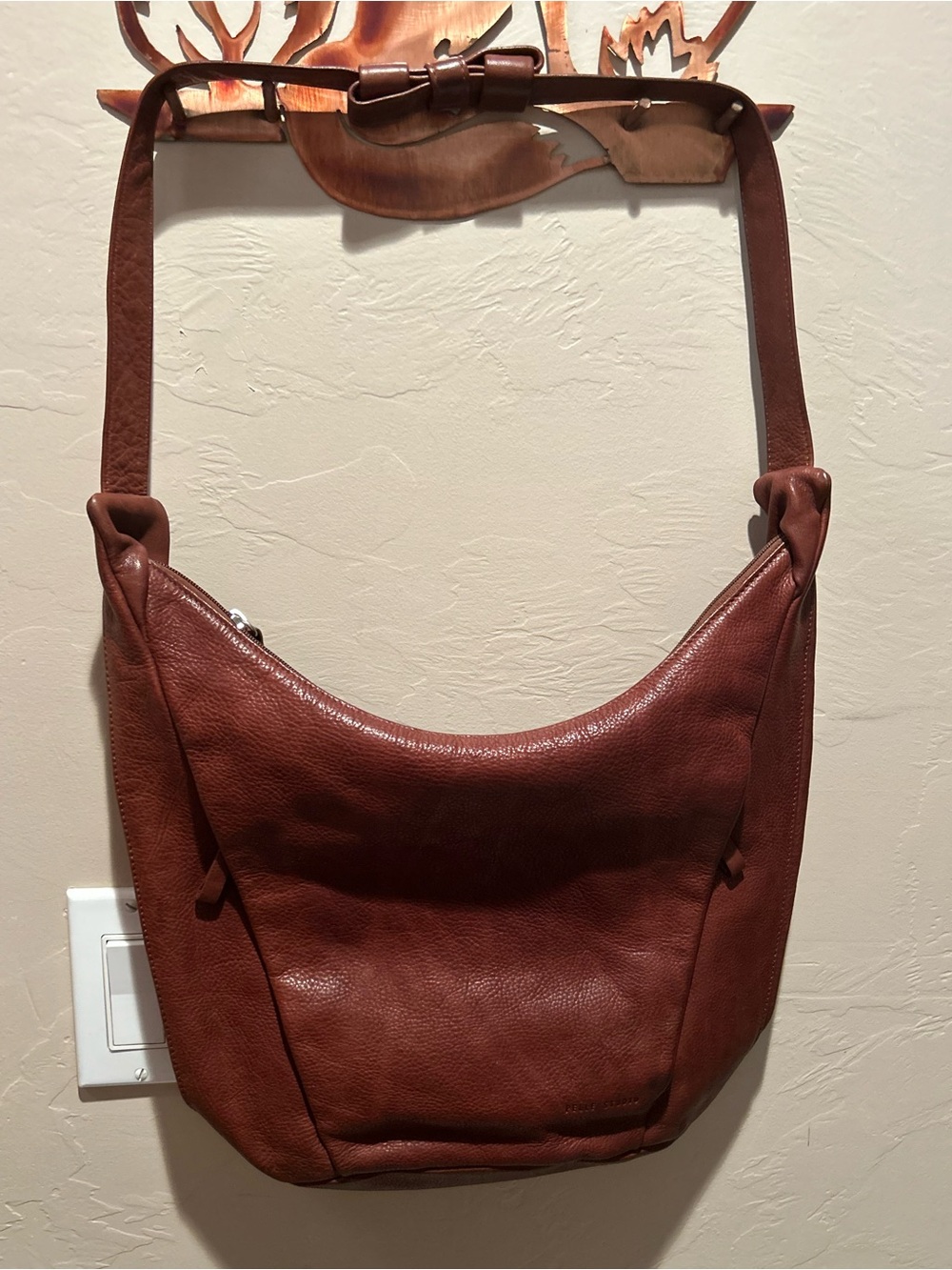 Pelle Studio Cognac Pebbled Leather Hobo Shoulder Bag
